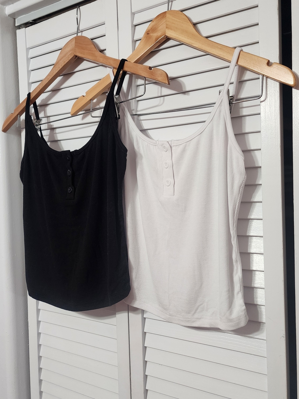 Classic Black & White Button-Front Tank Top Duo- Women